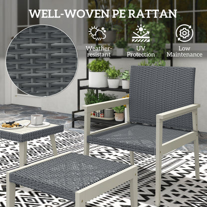 5 Pieces Rattan Patio set with Acacia Wood Top Coffee Table