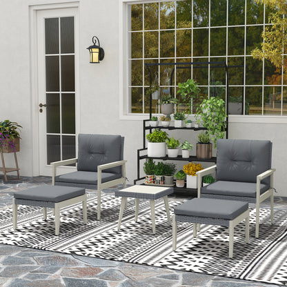 5 Pieces Rattan Patio set with Acacia Wood Top Coffee Table