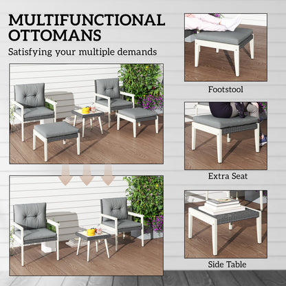 5 Pieces Rattan Patio set with Acacia Wood Top Coffee Table
