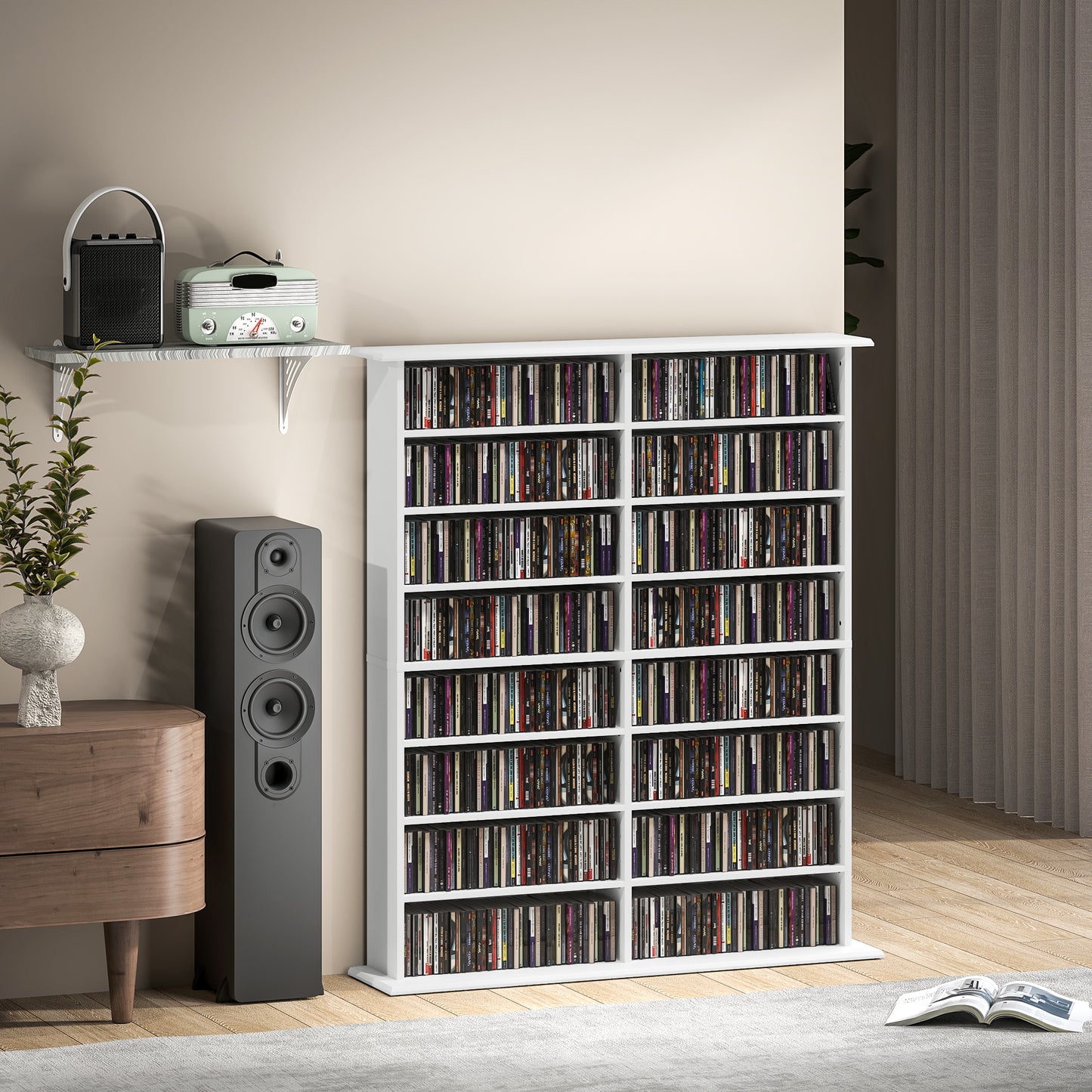 CD Storage Unit DVD Tower Blu-ray Storage Shelf for Office, White