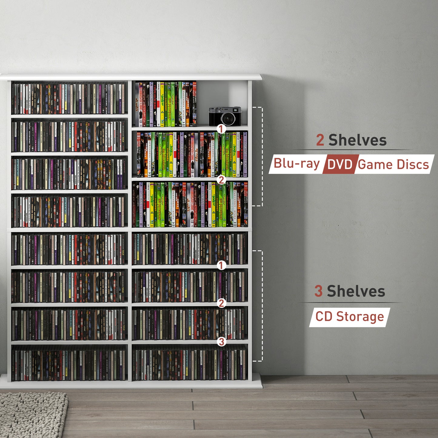 CD Storage Unit DVD Tower Blu-ray Storage Shelf for Office, White