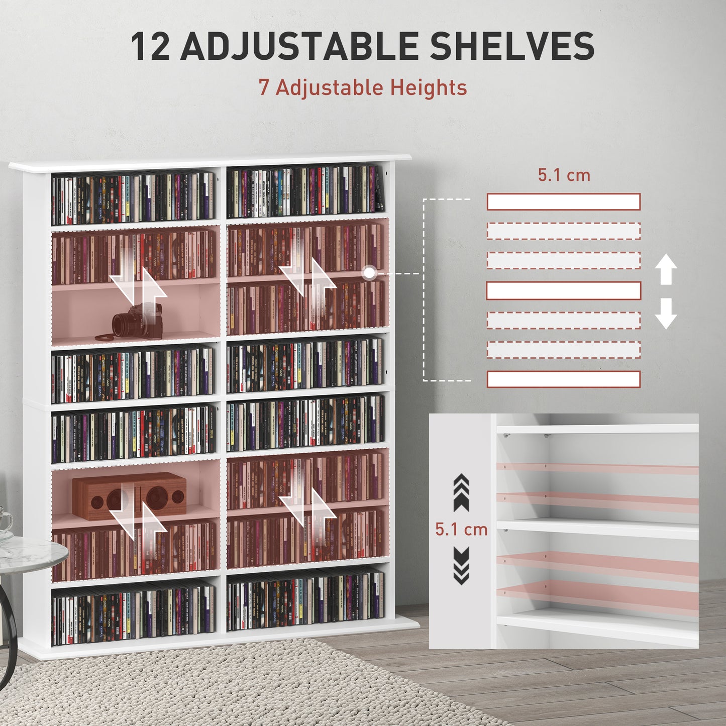 CD Storage Unit DVD Tower Blu-ray Storage Shelf for Office, White