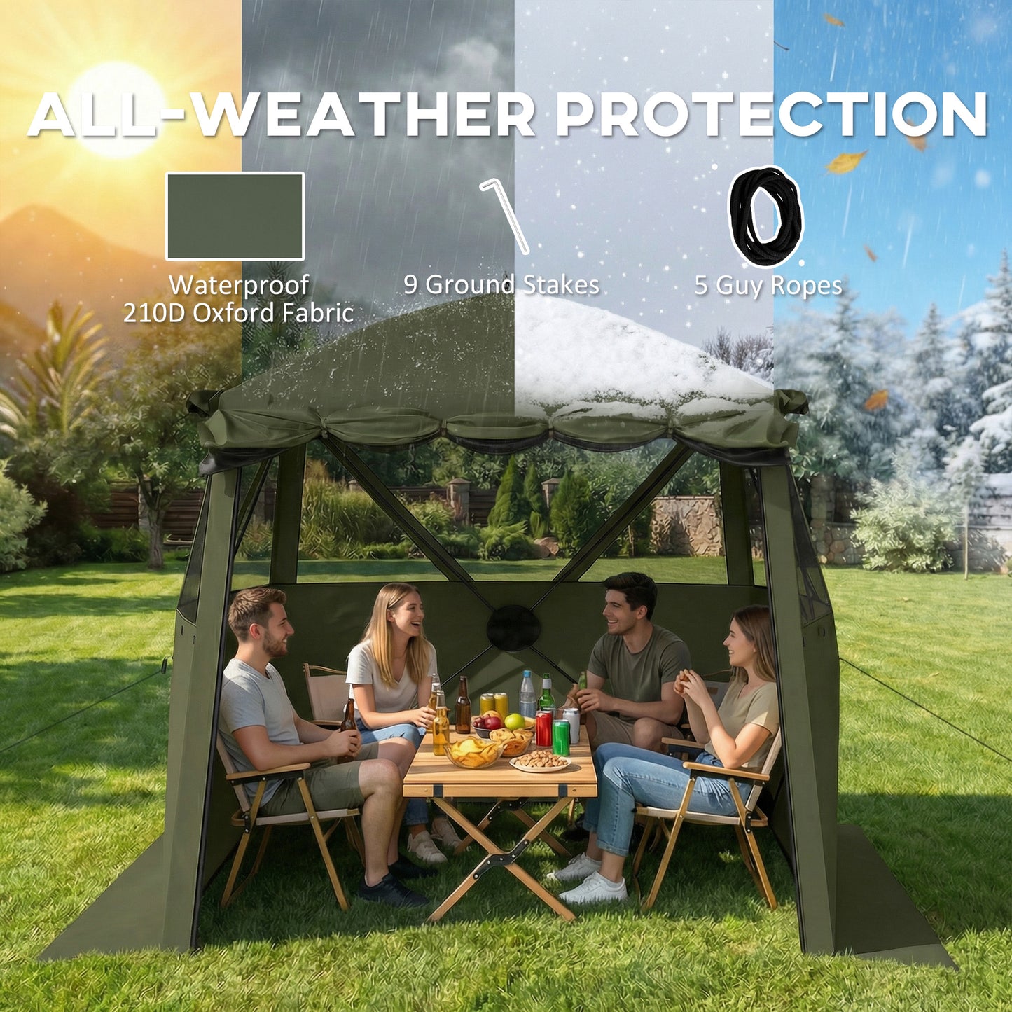 Pop Up Gazebo Waterproof with Awning 2 x 2 m Army Green