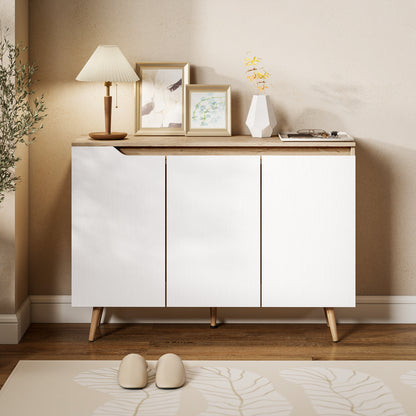 Sideboard Storage Cabinet with 5 Rubberwood Legs, White and Oak