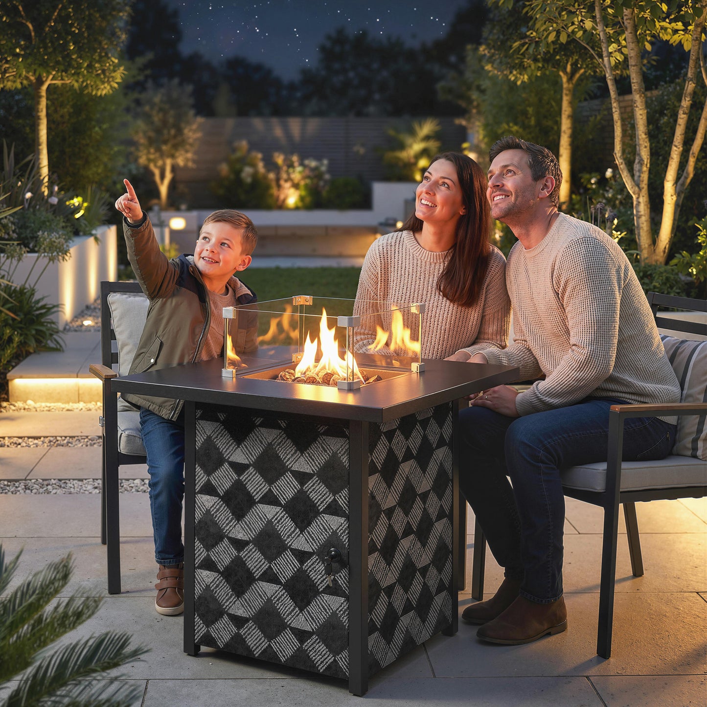 Square Propane Gas Fire Pit Table, Patio Heater with Lava Rocks