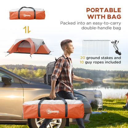 3000mm Waterproof Camping Tent w/ Porch & Sewn in Groundsheet, Orange
