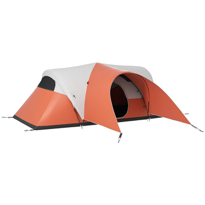 3000mm Waterproof Camping Tent w/ Porch & Sewn in Groundsheet, Orange