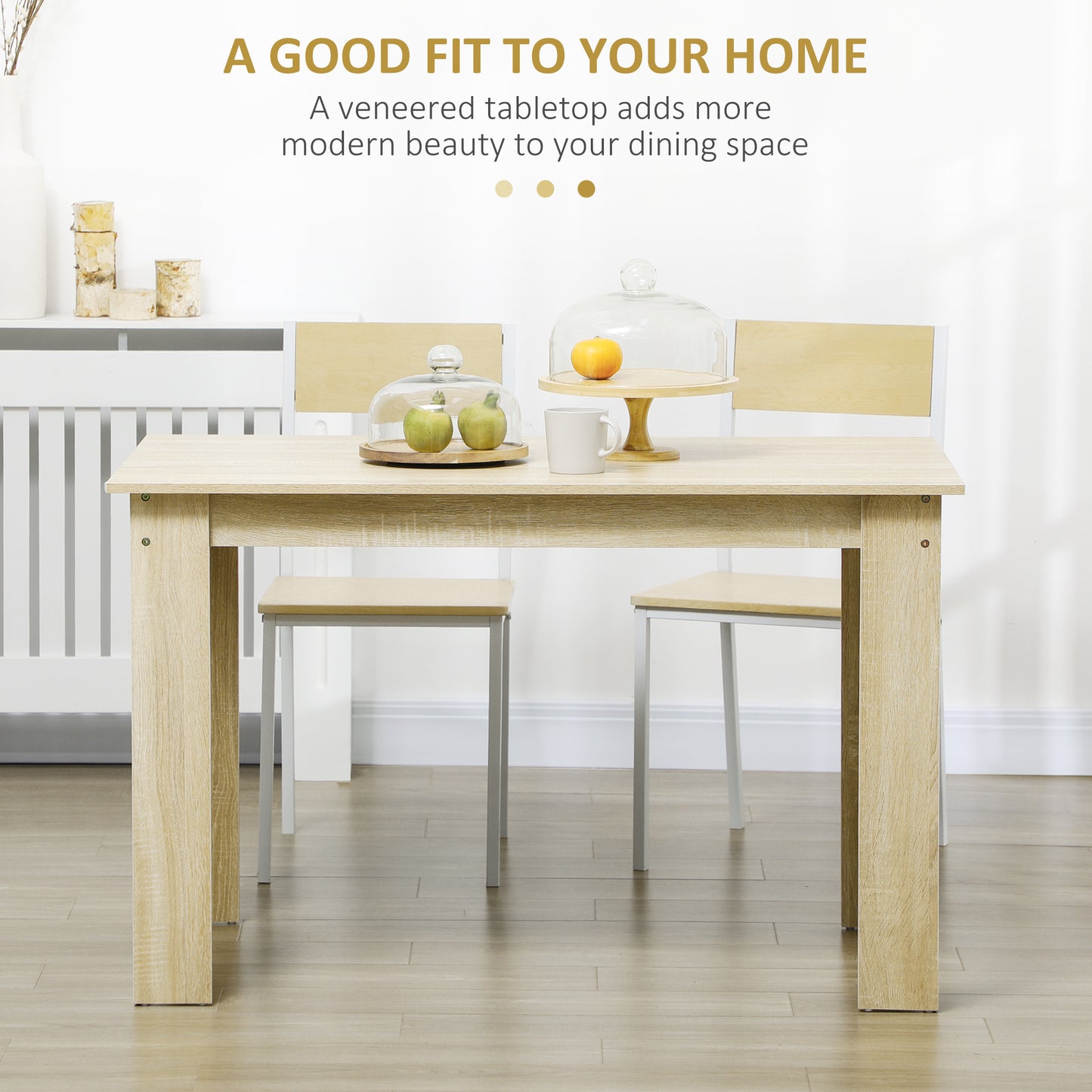 Dining Table for 4-6 People, Wood Effect Tabletop, Oak