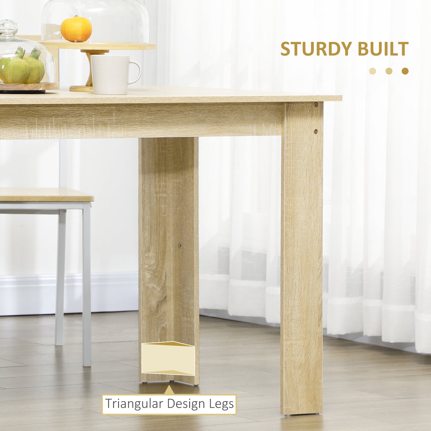 Dining Table for 4-6 People, Wood Effect Tabletop, Oak