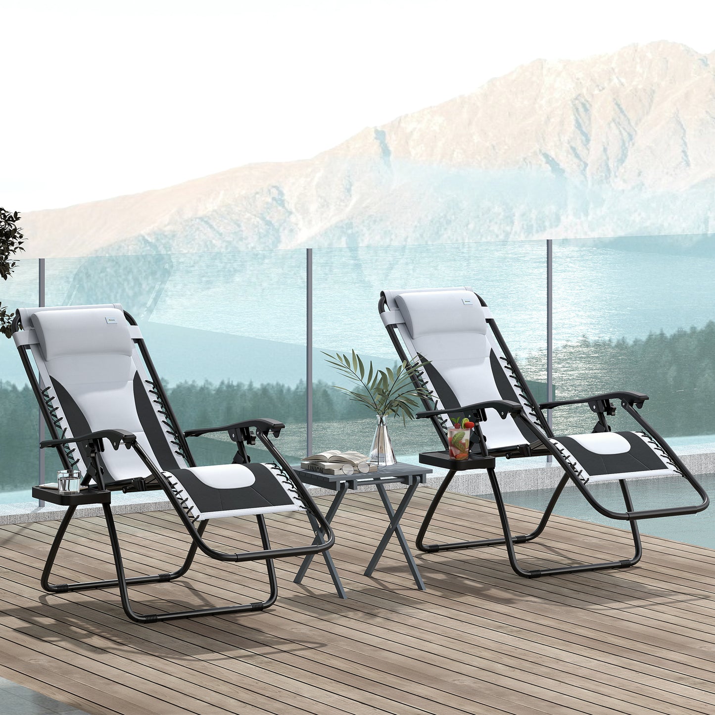 2 Pcs Zero Gravity Lounger Folding Recliner Chair w/ Cup Holder