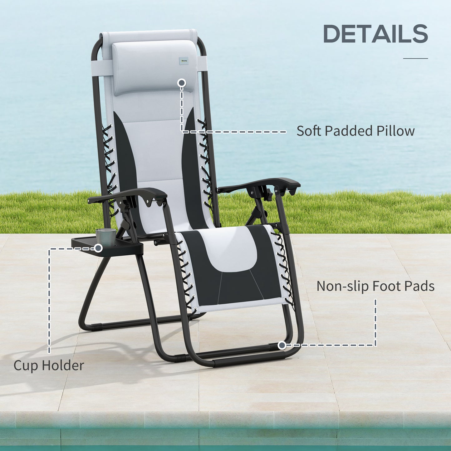 2 Pcs Zero Gravity Lounger Folding Recliner Chair w/ Cup Holder