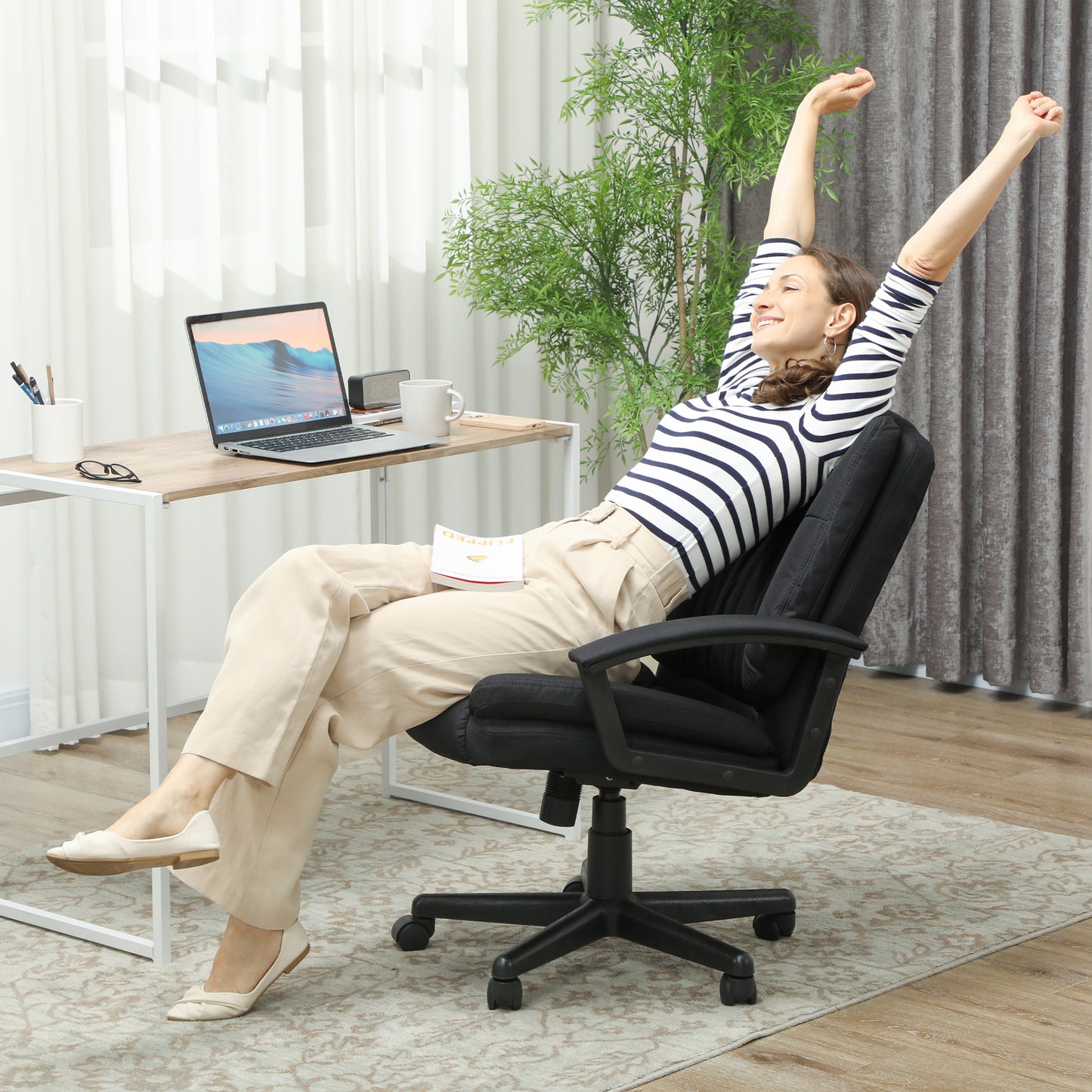Swivel Executive Office Chair Mid Back Chair w/ Arm, Black