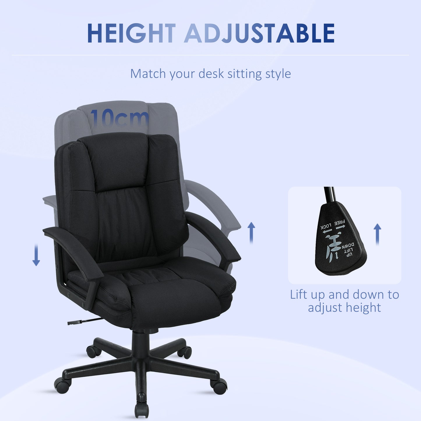 Swivel Executive Office Chair Mid Back Chair w/ Arm, Black