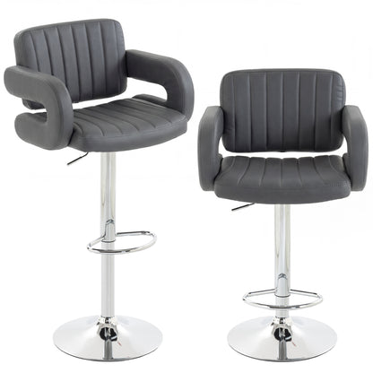 Bar Stools Adjustable Swivel with Armrest Set of 2 Grey