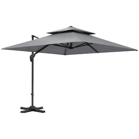 360° Cantilever Parasol Roma Umbrella w/ Base Weights, Light Grey