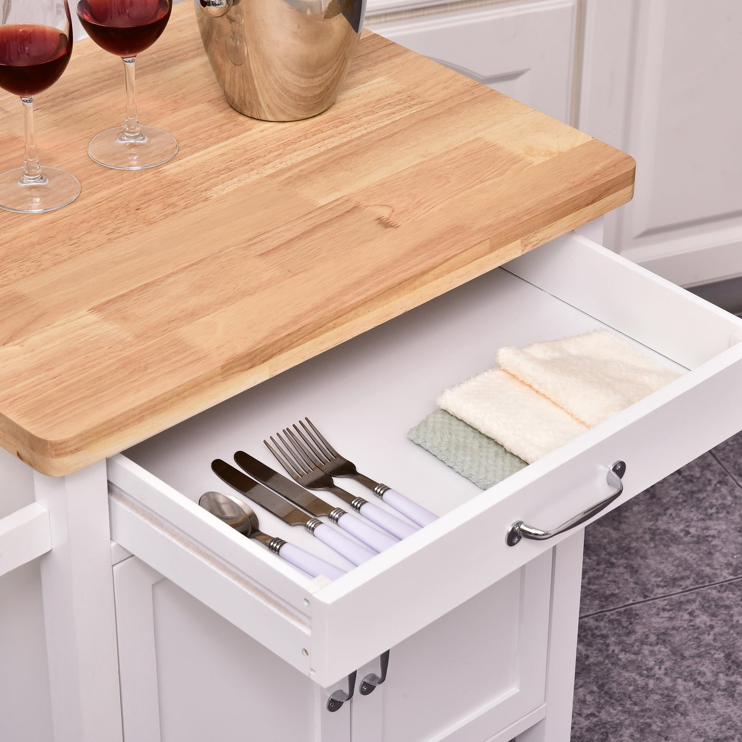 Kitchen Storage Trolley Cart Rolling Wheels Shelves Cupboard W/ Drawer