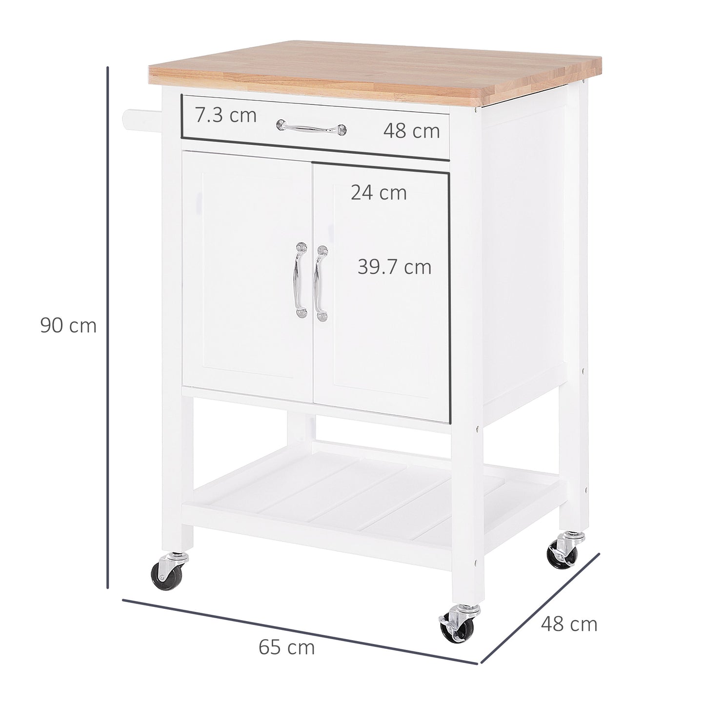 Kitchen Storage Trolley Cart Rolling Wheels Shelves Cupboard W/ Drawer
