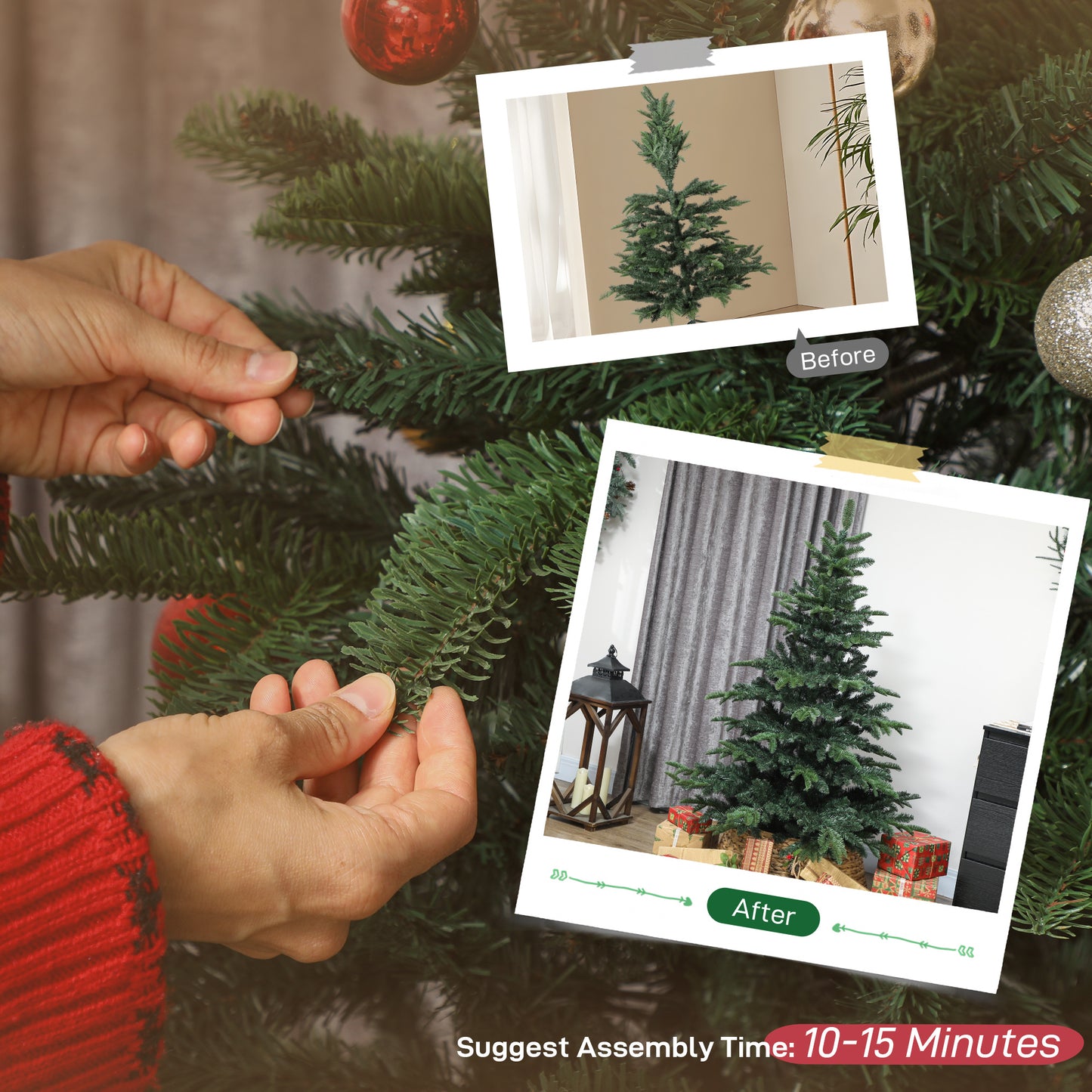 5ft Christmas Tree, Hinged Xmas Tree with Realistic Branches