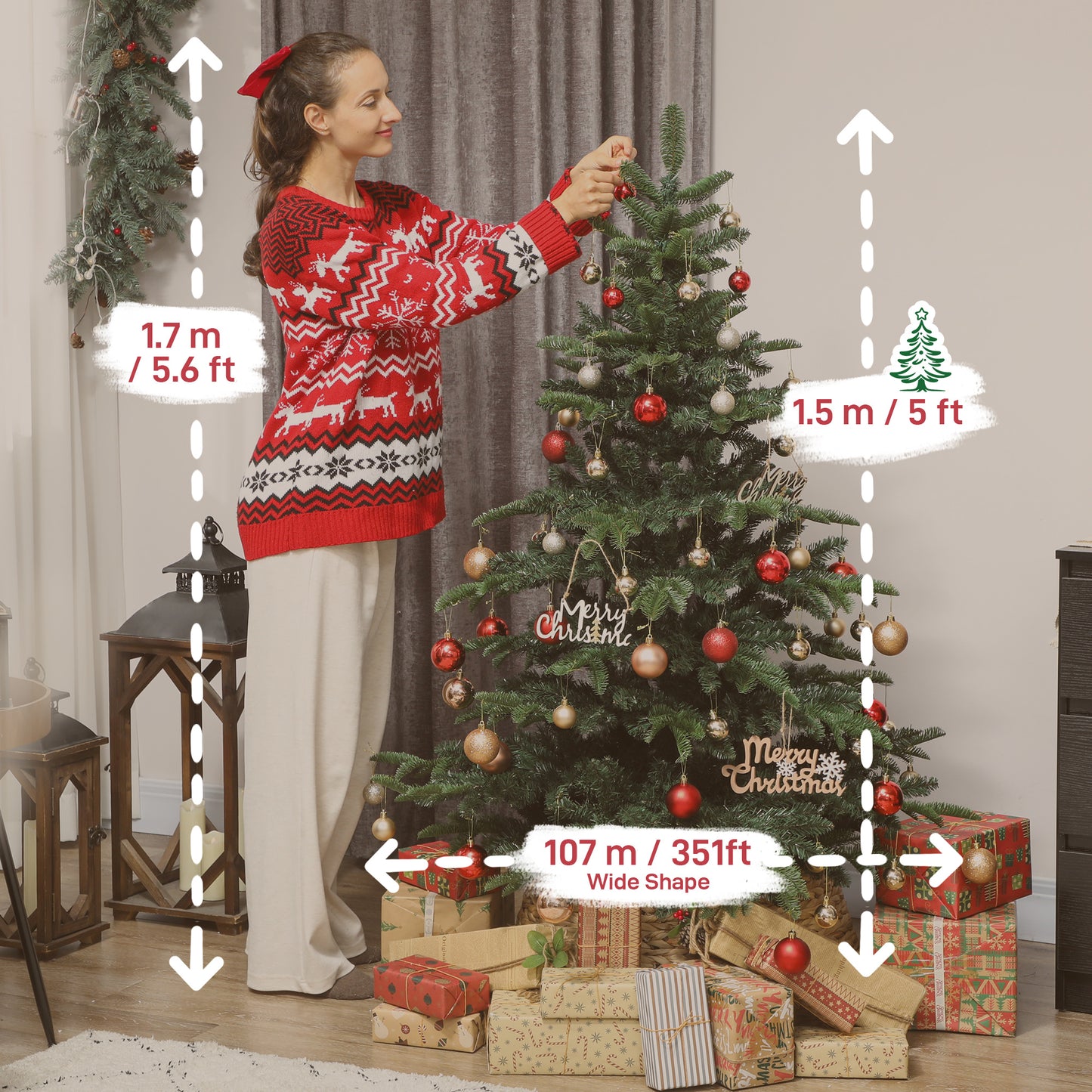 5ft Christmas Tree, Hinged Xmas Tree with Realistic Branches