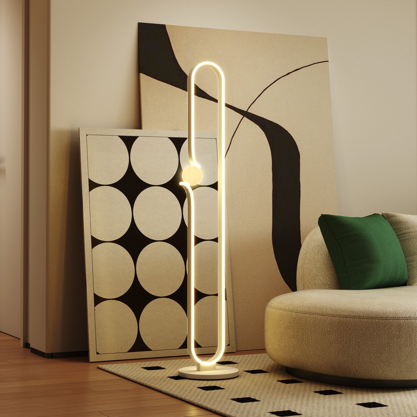 Dimmable LED Floor Lamp with Glass Night Light, Foot Switch, White