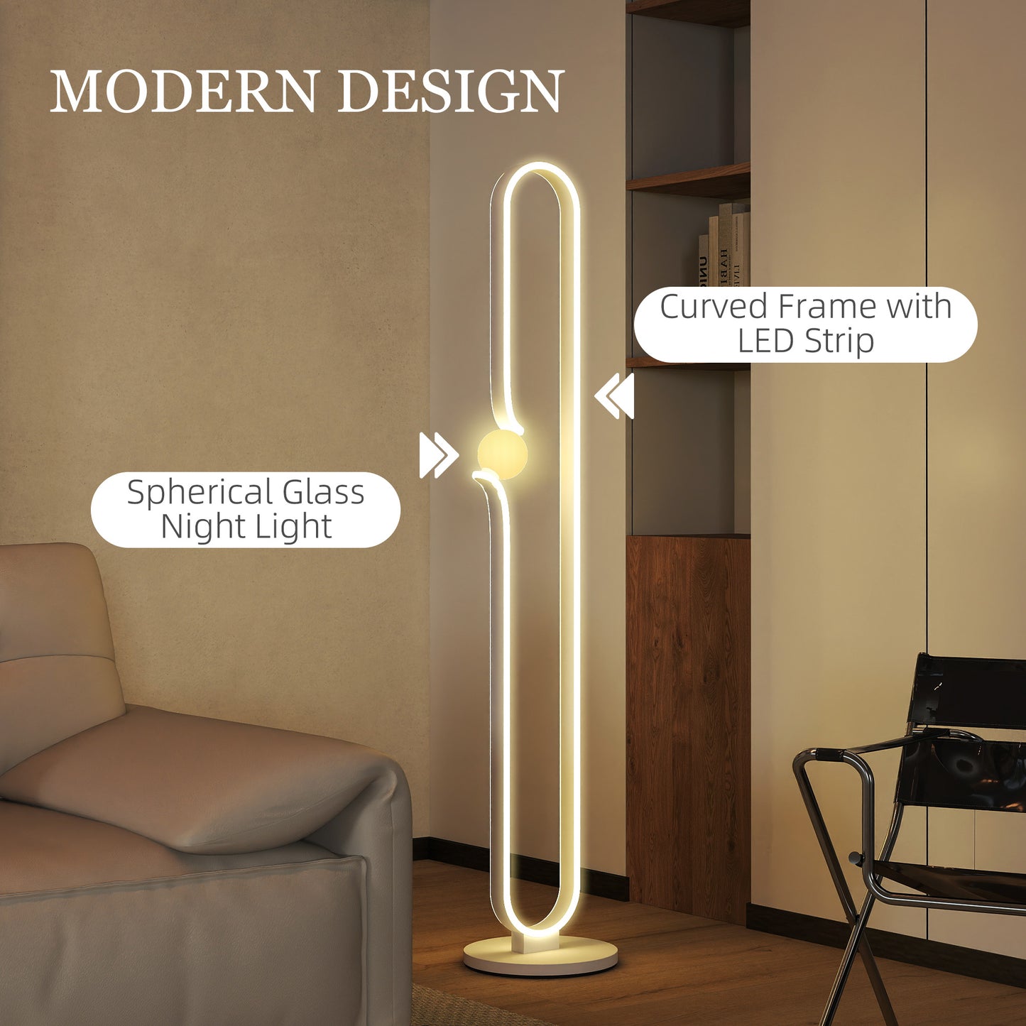 Dimmable LED Floor Lamp with Glass Night Light, Foot Switch, White
