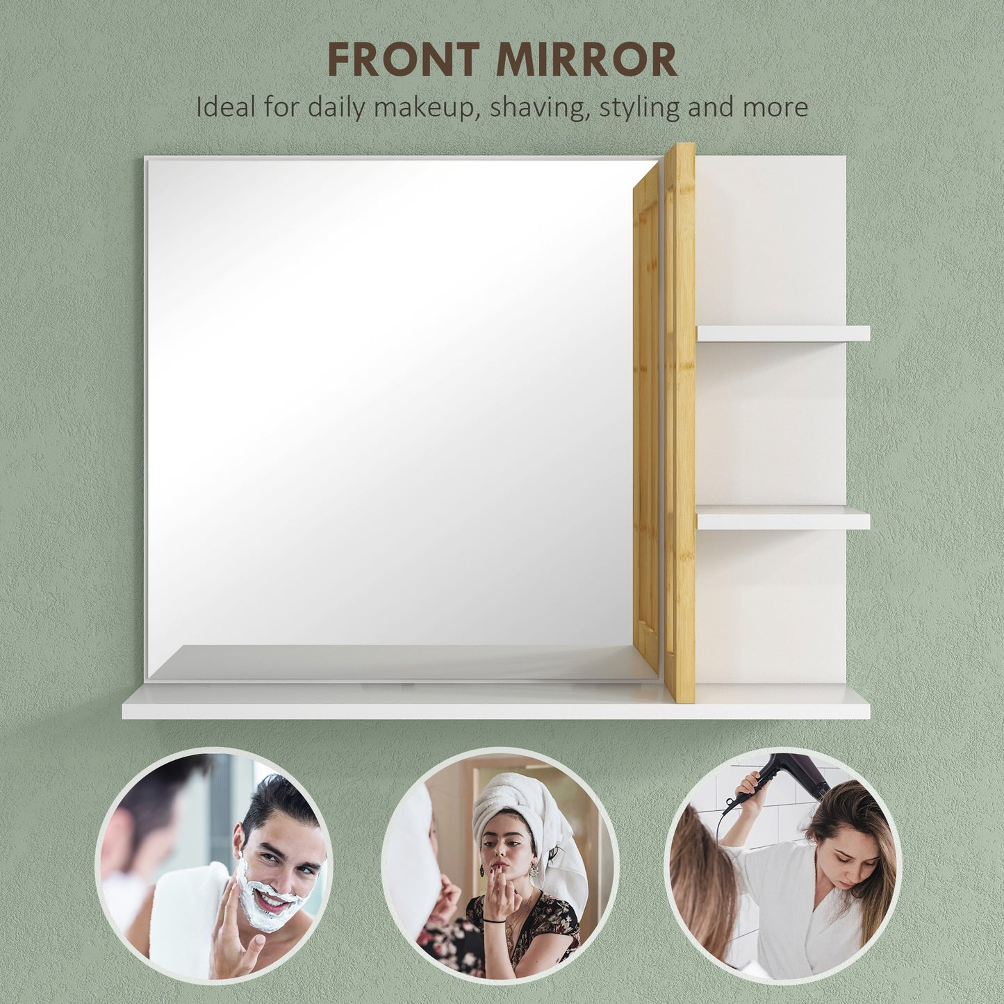 Bathroom Mirror Wall Mount Vanity Mirror with 4 Storage Shelves, White