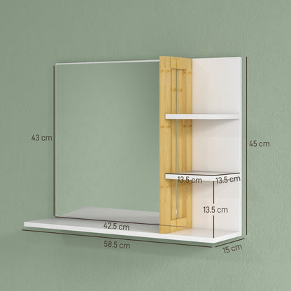 Bathroom Mirror Wall Mount Vanity Mirror with 4 Storage Shelves, White