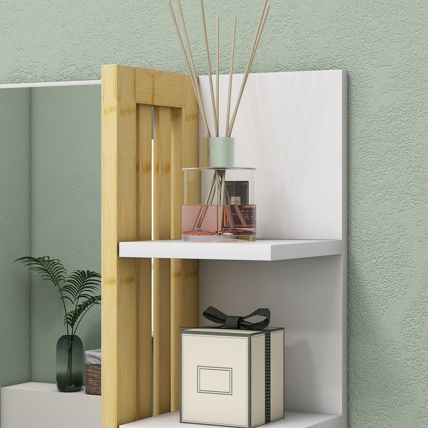 Bathroom Mirror Wall Mount Vanity Mirror with 4 Storage Shelves, White