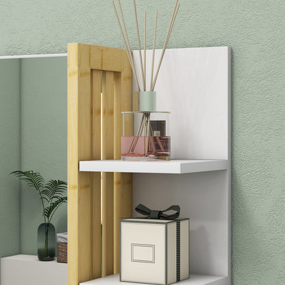 Bathroom Mirror Wall Mount Vanity Mirror with 4 Storage Shelves, White