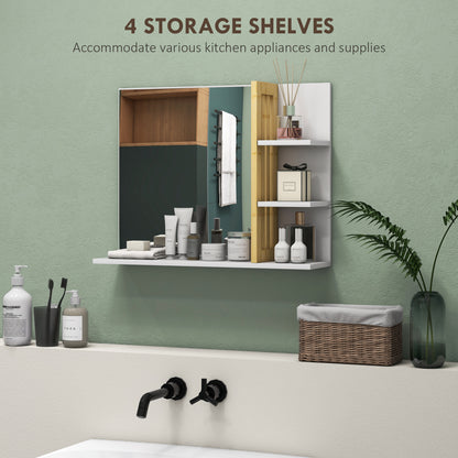 Bathroom Mirror Wall Mount Vanity Mirror with 4 Storage Shelves, White