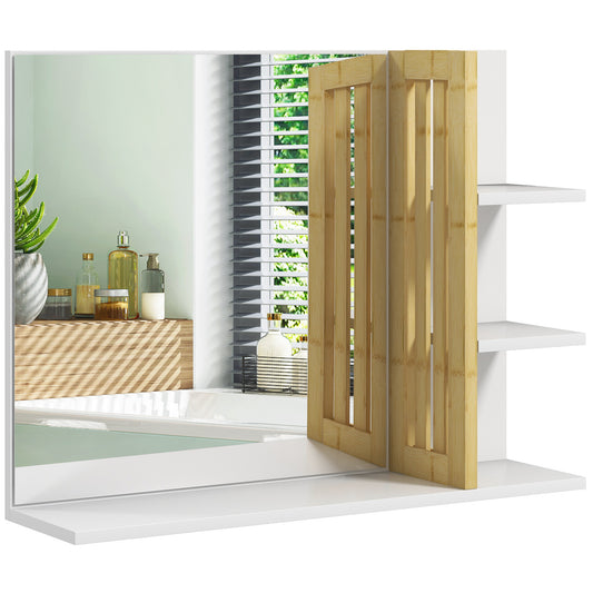 Bathroom Mirror Wall Mount Vanity Mirror with 4 Storage Shelves, White
