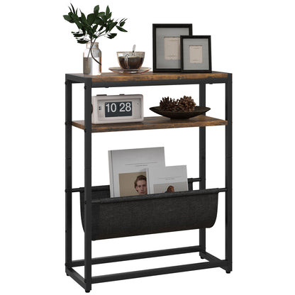 Narrow Side Table, End Table with 3-Tier Storage for Living Room