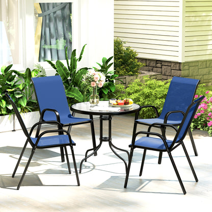 5 PCs Garden Furniture Set, Round Table and Stackable Chairs, Blue