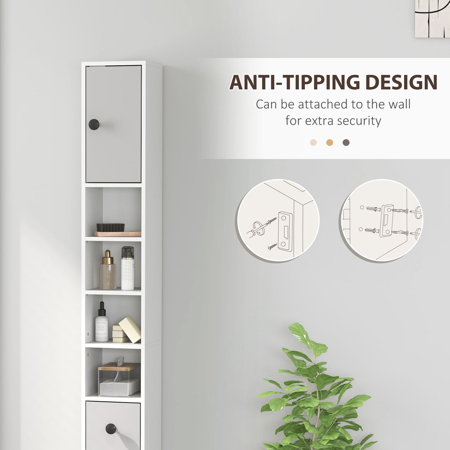 Slim Bathroom Cabinet, Toilet Roll Storage w/ Shelves, Light Grey