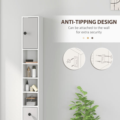 Slim Bathroom Cabinet, Toilet Roll Storage w/ Shelves, Light Grey