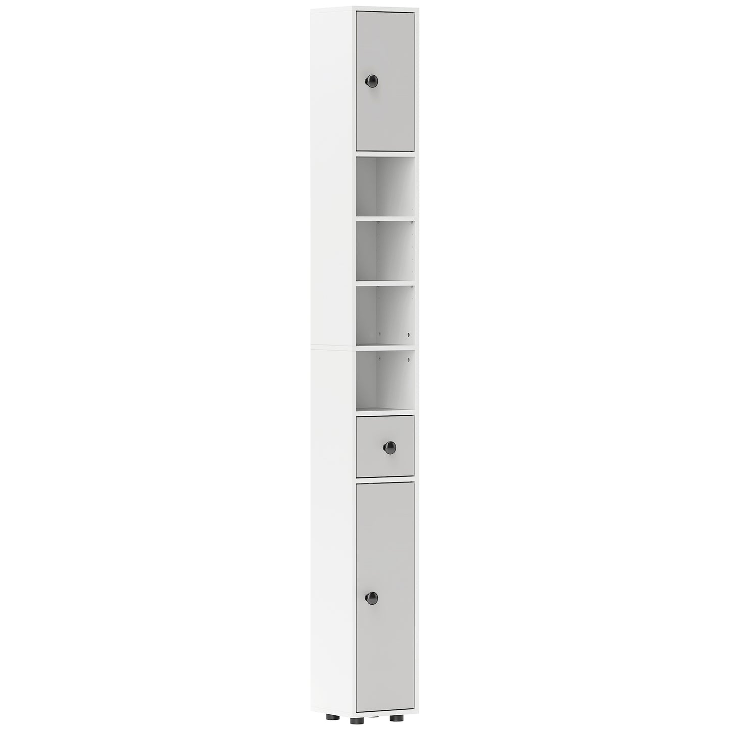 Slim Bathroom Cabinet, Toilet Roll Storage w/ Shelves, Light Grey