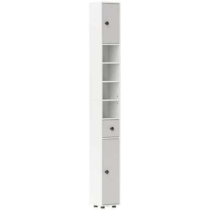 Slim Bathroom Cabinet, Toilet Roll Storage w/ Shelves, Light Grey