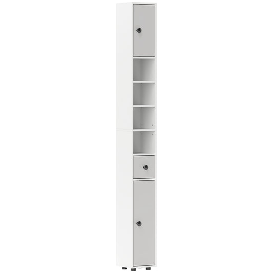 Slim Bathroom Cabinet, Toilet Roll Storage w/ Shelves, Light Grey