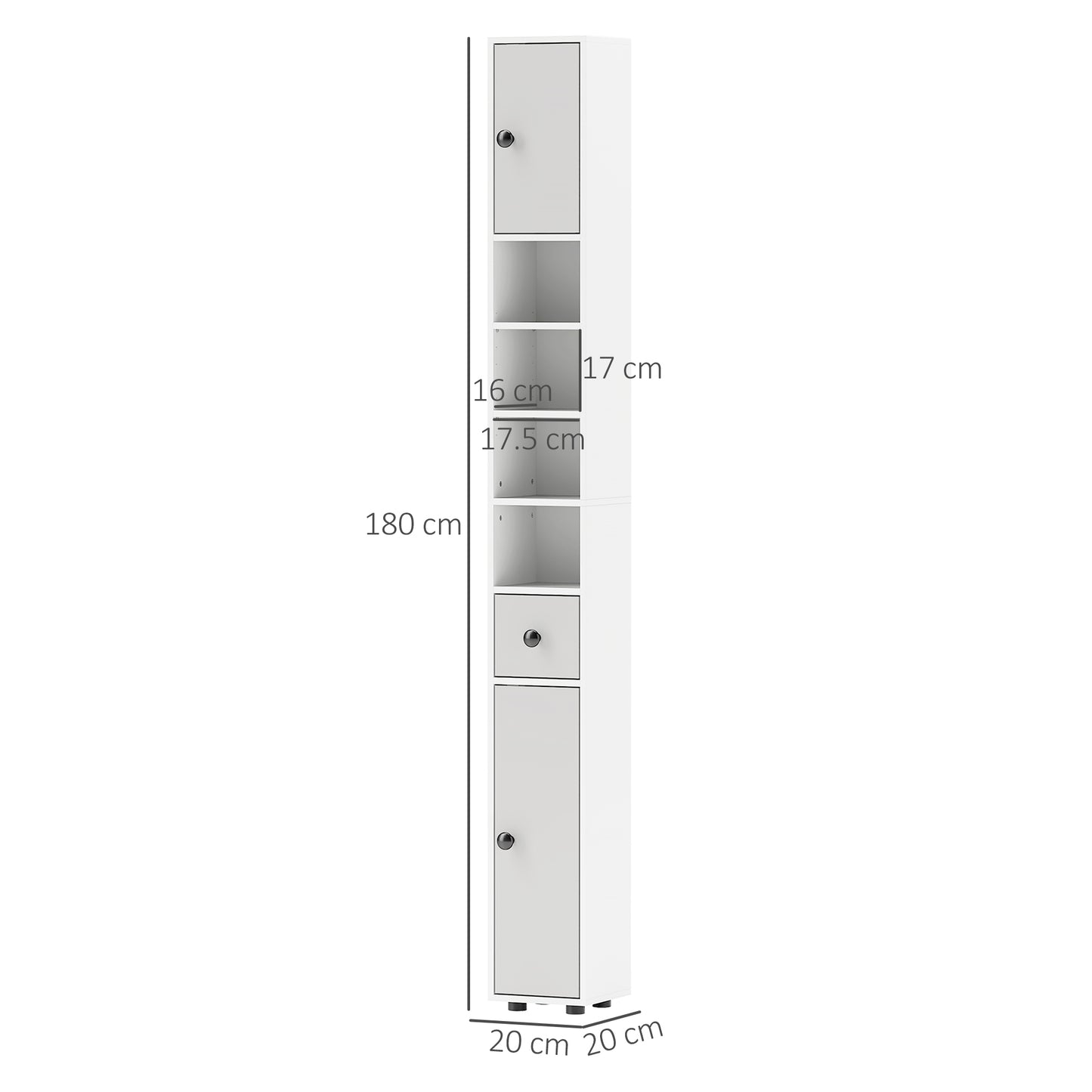 Slim Bathroom Cabinet, Toilet Roll Storage w/ Shelves, Light Grey