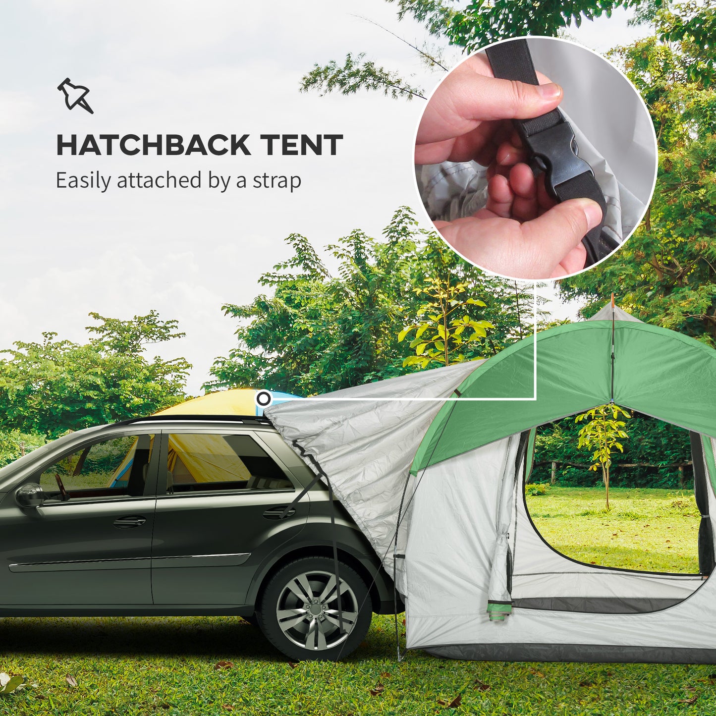 SUV Car Tent for Camping, Waterproof PU2000mm, 5 Man Tailgate Tent, for SUV Van Pickup, 2.4 x 2.1 m, Grey and Green
