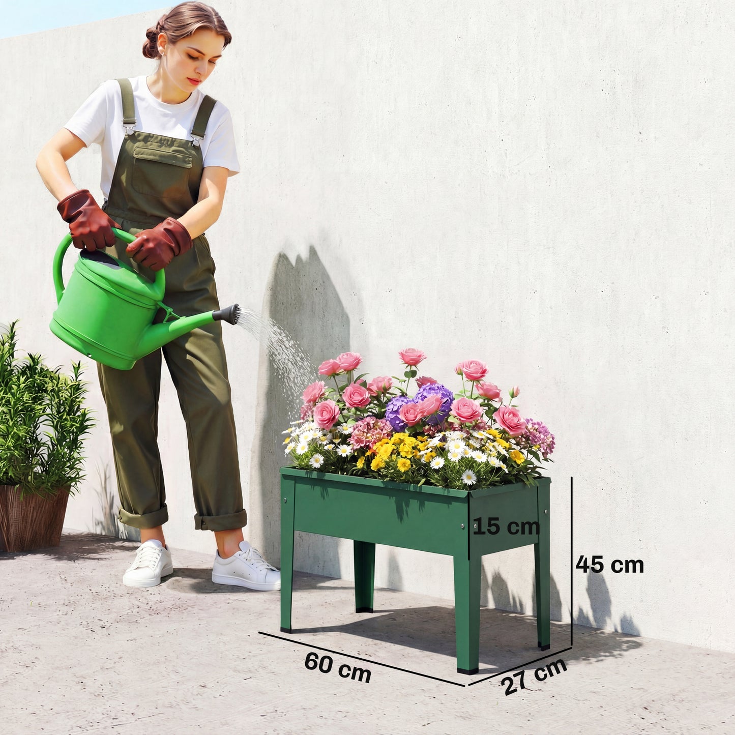 Raised Planter, Metal Raised Garden Bed on Legs with Drainage Hole
