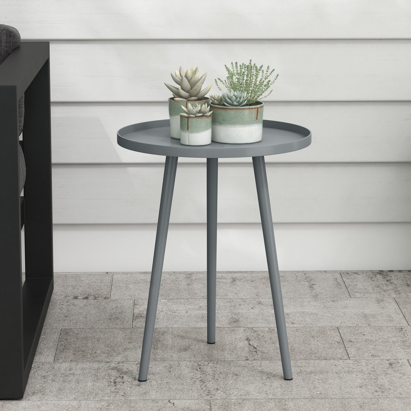 Round Garden Coffee Table, Outdoor Side Table with Rounded Edge