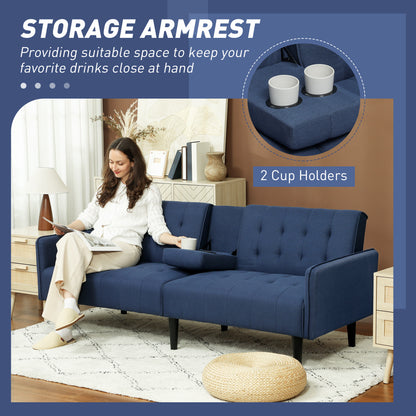Upholstered Sofa bed 3 Seater Home Theater with Storage Dark Blue
