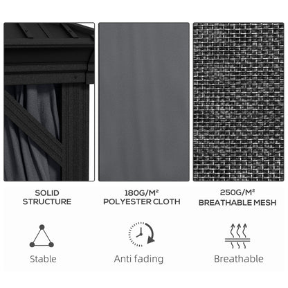 3 x 3.7m Outdoor Hardtop Gazebo Canopy Aluminum Frame with 2-Tier Roof & Mesh Netting Sidewalls for Patio, Grey