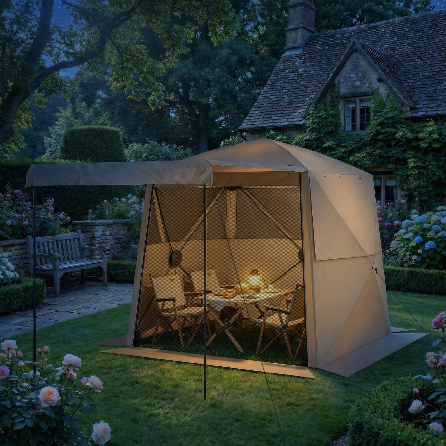 Pop Up Gazebo Waterproof with Awning 2 x 2 m Khaki