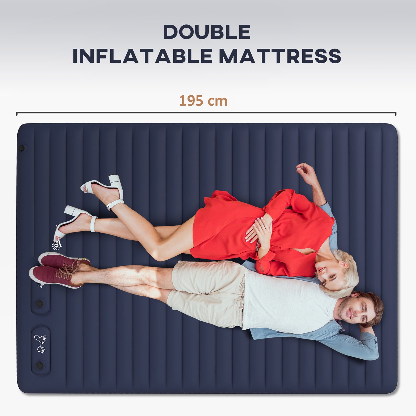 Double Air Bed Inflatable Mattress, 195 x 140 x 10cm, Blue