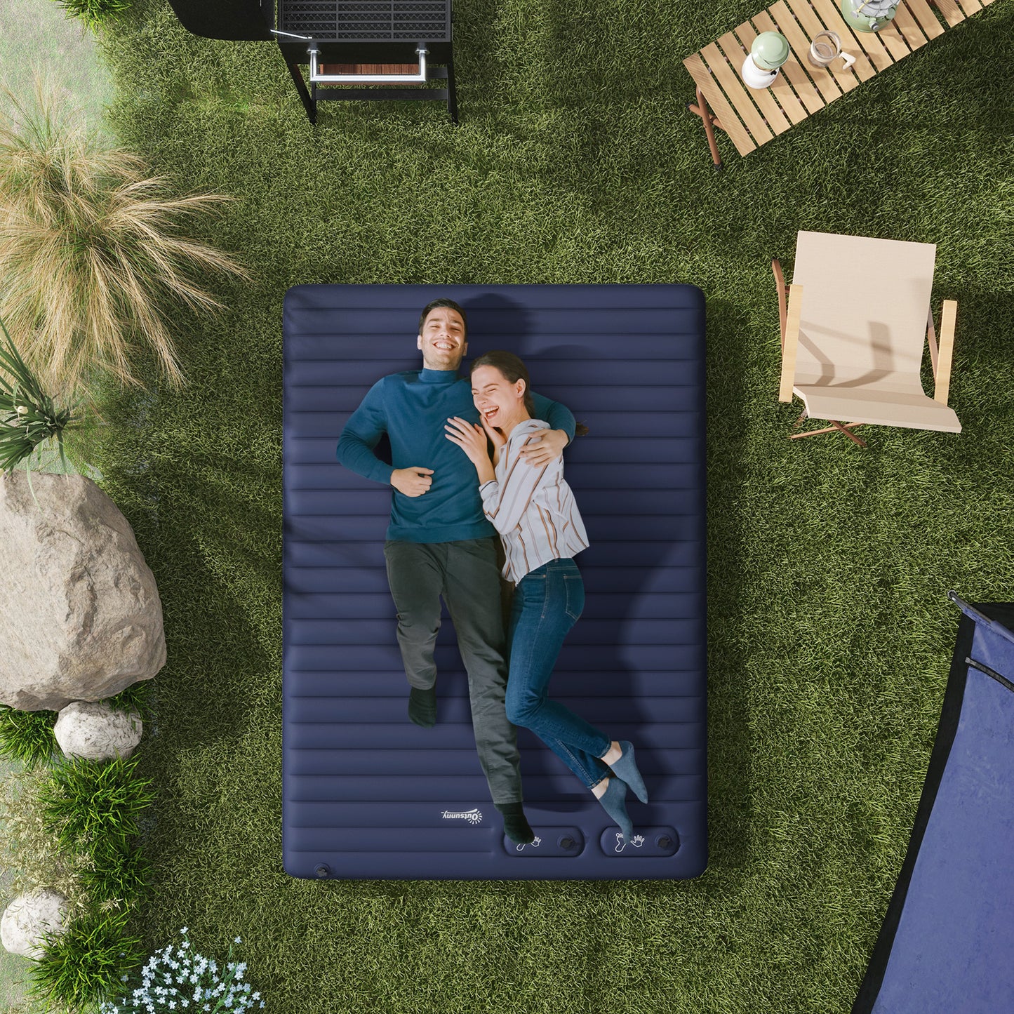 Double Air Bed Inflatable Mattress, 195 x 140 x 10cm, Blue
