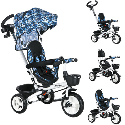 6 in 1 Trike for Toddler 1-5 Years with Parent Handle, Light Blue