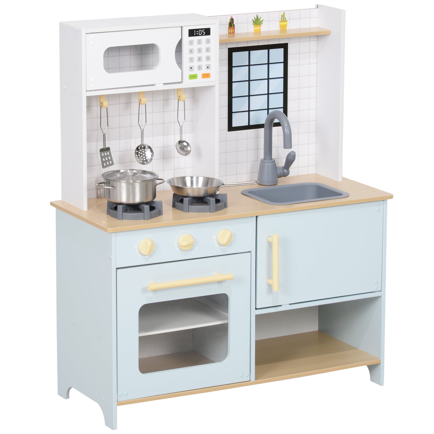Play Kitchen, Large Kids Pretend Role Play Kitchen with Light & Sound Stove, Oven, Microwave, Sink, Cooking Accessories, Gift for Boys and Girls Ages 3+