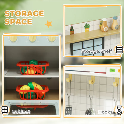 Play Kitchen, Large Kids Pretend Role Play Kitchen with Light & Sound Stove, Oven, Microwave, Sink, Cooking Accessories, Gift for Boys and Girls Ages 3+